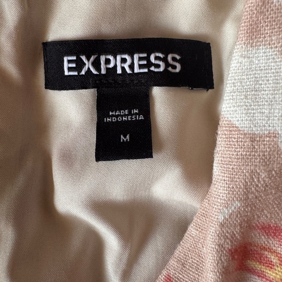 EXPRESS linen halter midi dress cream pink romantic crossover sexy tiered medium - Picture 14 of 16